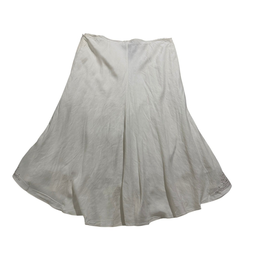 JH Collectibles Linen Blend Skirt Women's Size 16 Ivory Embroidered Flowy Midi